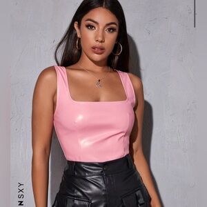 SHEIN SXY Faux Leather Zip-Up Cropped Tank Top